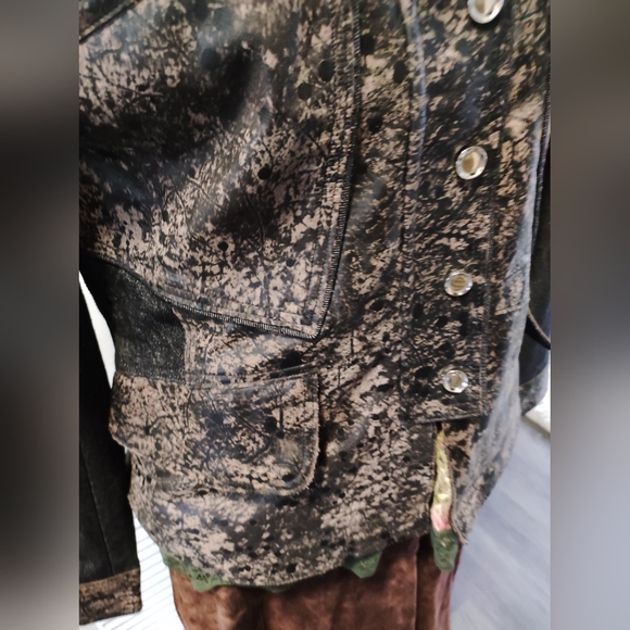 H&D Leather Denim Jacket M/L brown antique Moto - Picture 3 of 10